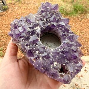Raw Natural Amethyst Candle Holder / Sphere Holder | Brazil | Large Raw Chunk